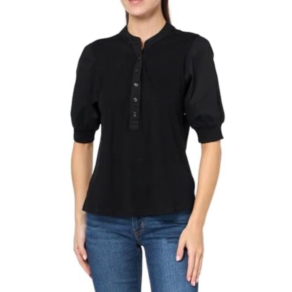 Seven7 Mixed Media Puff Sleeve Henley Medium NWT